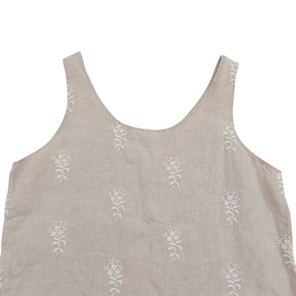 CP Shades Top Womens Small Beige Sleeveless Pure Irish Linen Embroidered Beachy - Picture 5 of 10